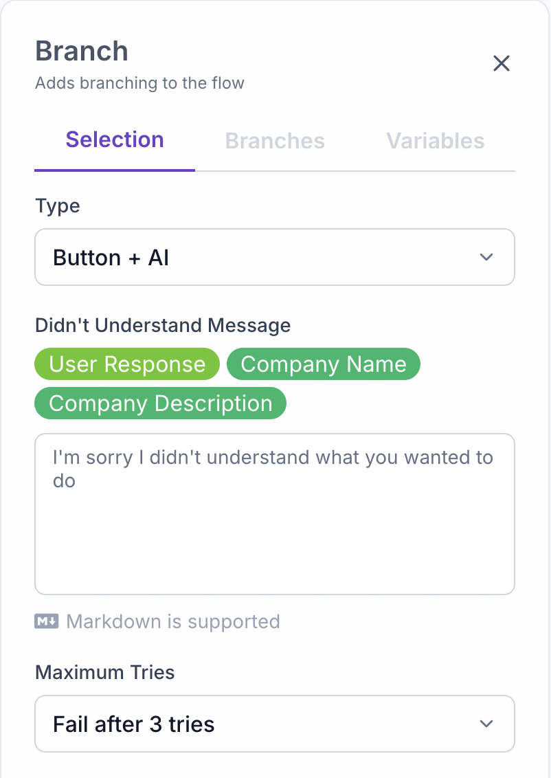 AI branching settings