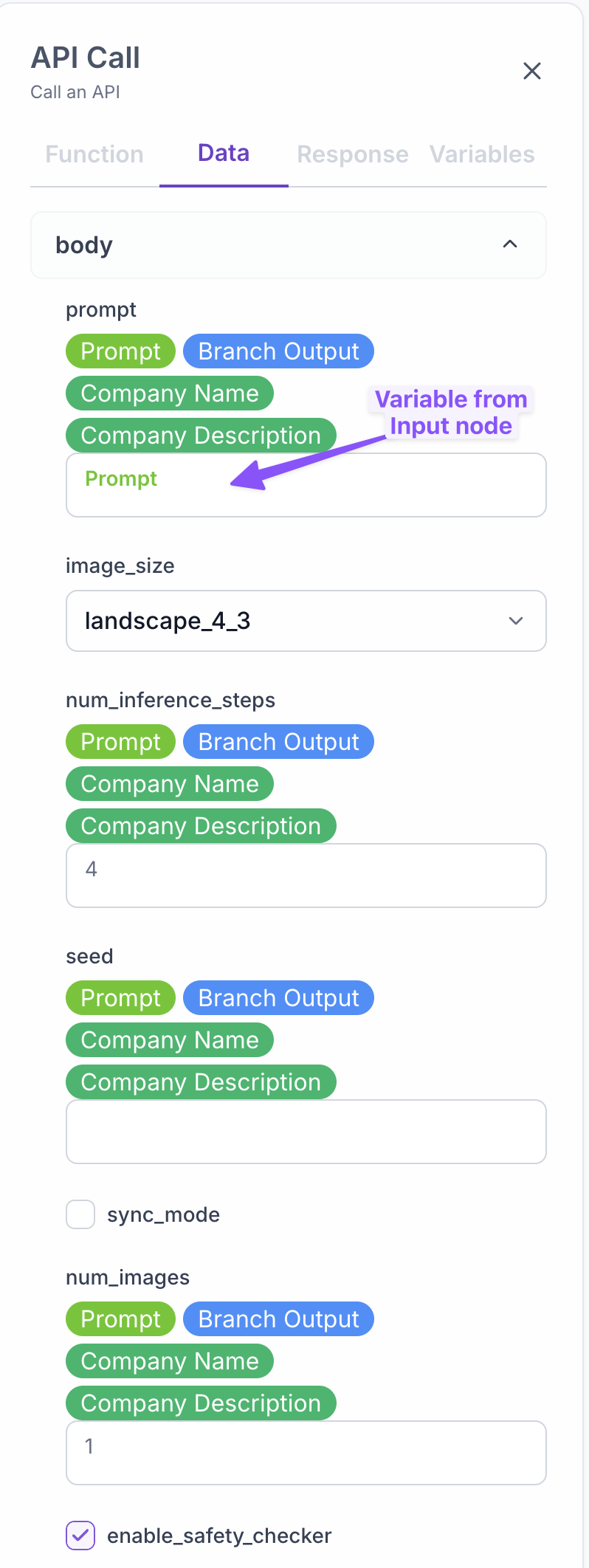 Setup FLUX API Action Request Body