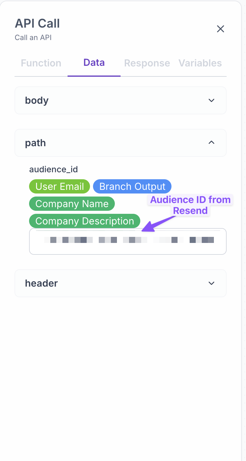 Add audience ID as path parameter in the API call