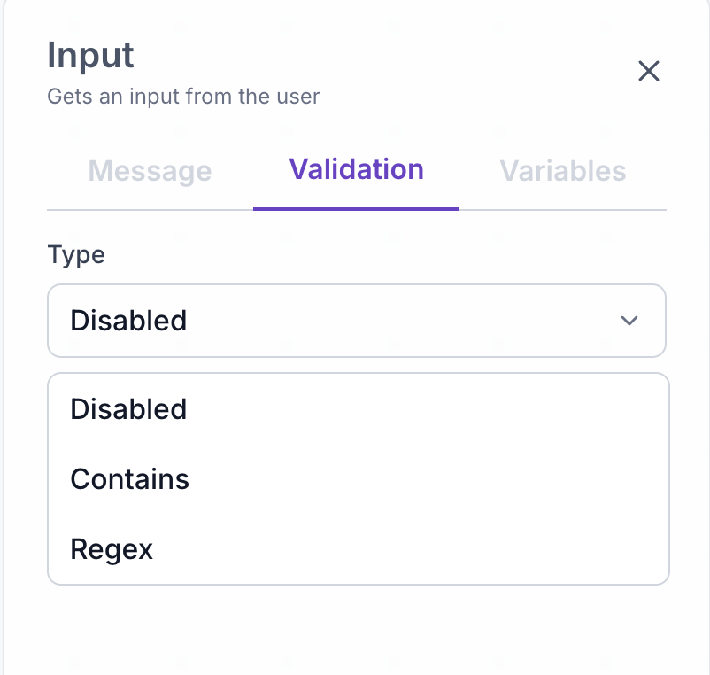 Input Node Validation Settings