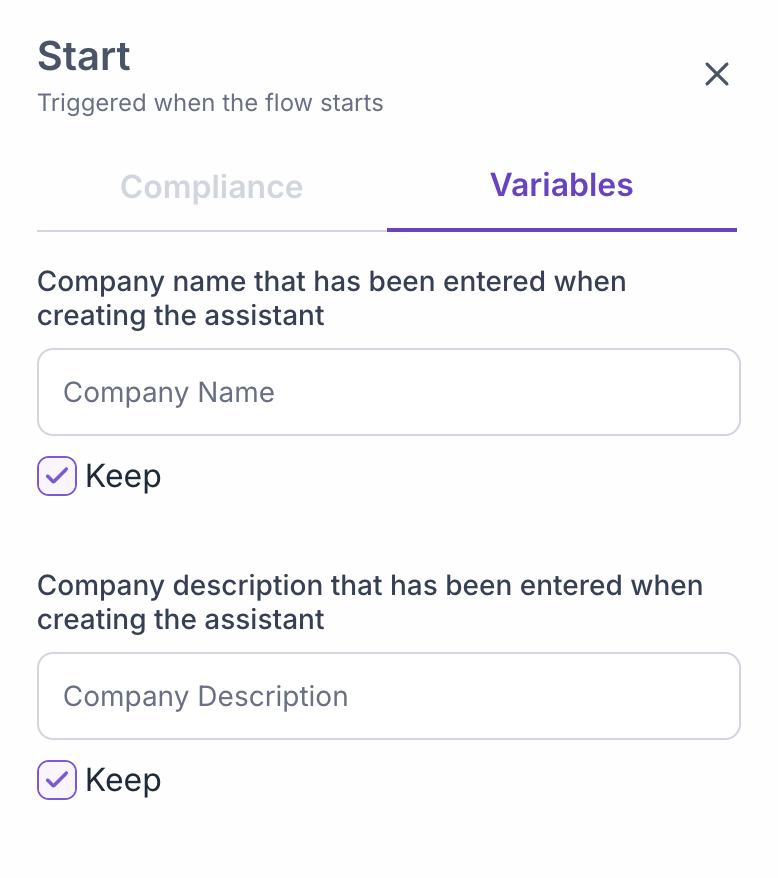 Start Node Variables